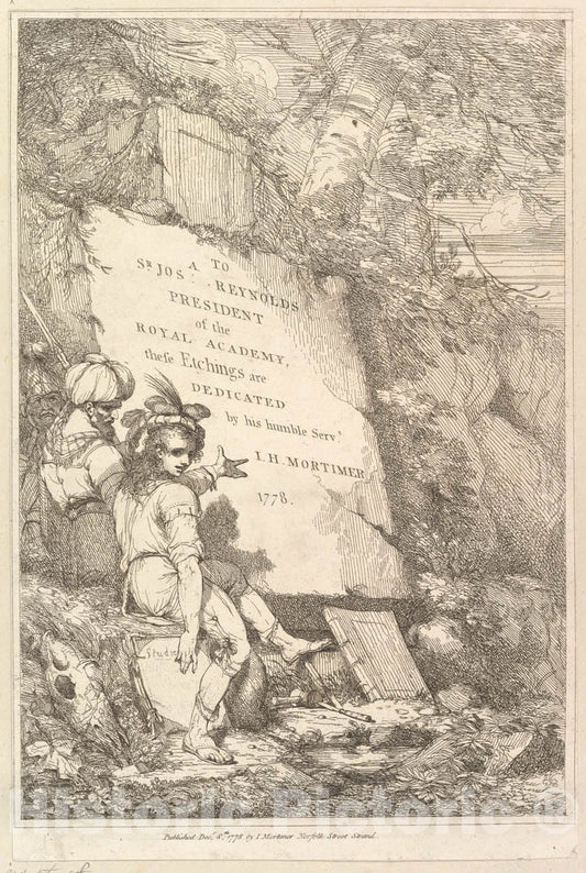 Art Print : Designed, Etched and published by John Hamilton Mortimer - Frontispiece (Fifteen Etchings Dedicated to Sir Joshua Reynolds) : Vintage Wall Art