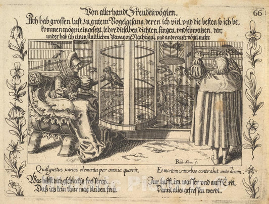 Art Print : Balthasar Schwan - Von allerhandt Freudenvöglen, Illustration from Petrarch, Glück und Unglück Spiegel, Figure 66 : Vintage Wall Art