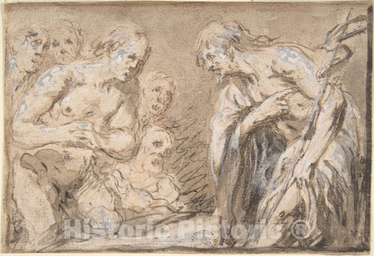 Art Print : Italian, Roman-Bolognese, 17th Century - Christ in Limbo (Recto); Saint with Rosary (Verso) : Vintage Wall Art