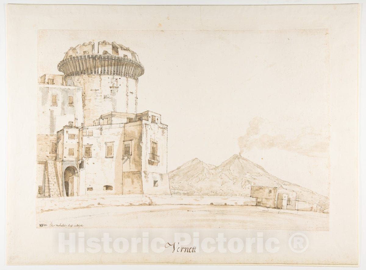 Art Print : Joseph Vernet - The Castel Nuovo in Naples, with a View of Mount Vesuvius : Vintage Wall Art