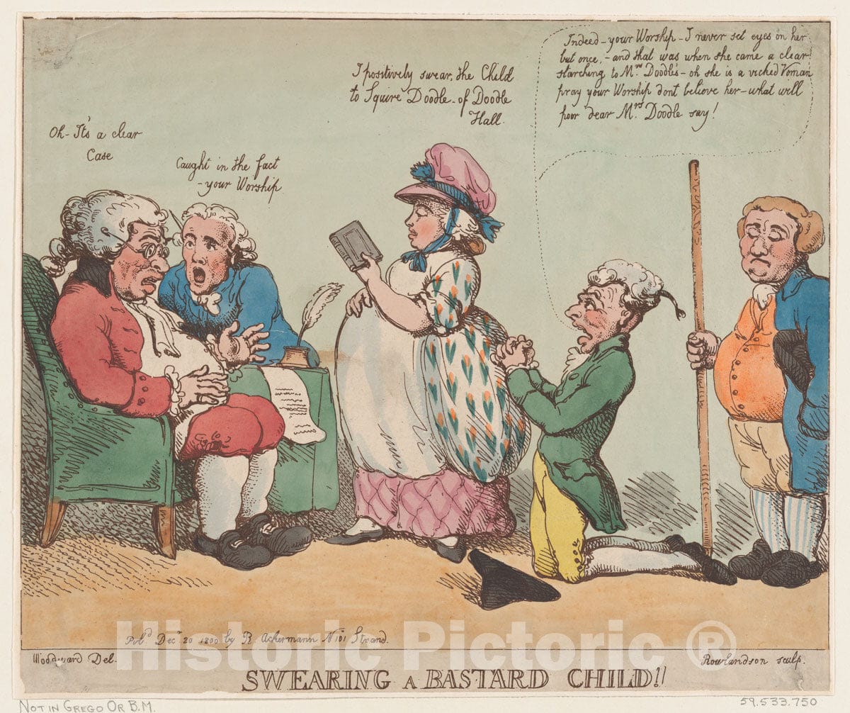 Art Print : Thomas Rowlandson - Swearing a Bastard Child! : Vintage Wall Art