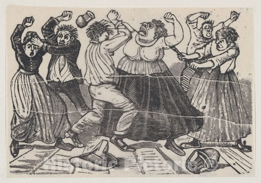 Art Print : José Guadalupe Posada - Fight Between Mothers-in-Law from a Broadside Entitled 'Pleito de suegras' : Vintage Wall Art
