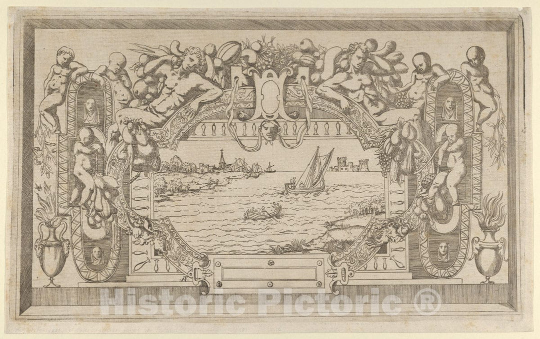 Art Print : Antonio Fantuzzi - Landscape with Ornamental Frame : Vintage Wall Art
