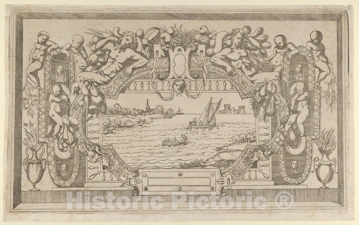 Art Print : Antonio Fantuzzi - Landscape with Ornamental Frame : Vintage Wall Art