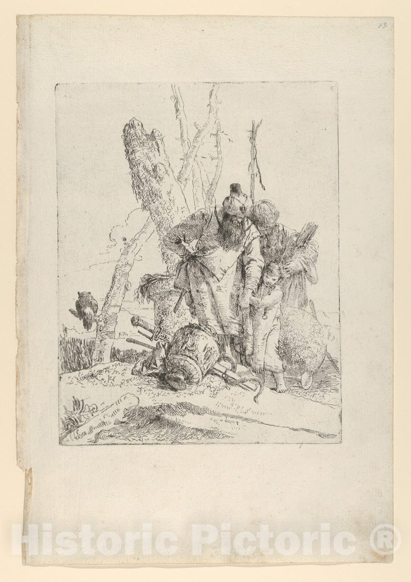 Art Print : Giovanni Battista Tiepolo - Two astrologers and a boy, from The Scherzi : Vintage Wall Art