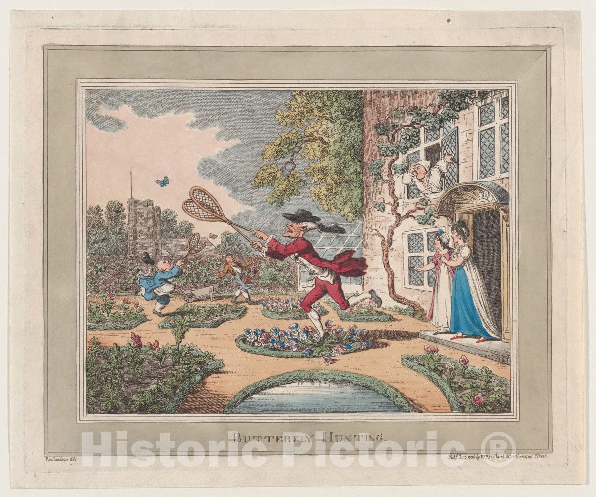 Art Print : Thomas Rowlandson - Butterfly Hunting : Vintage Wall Art