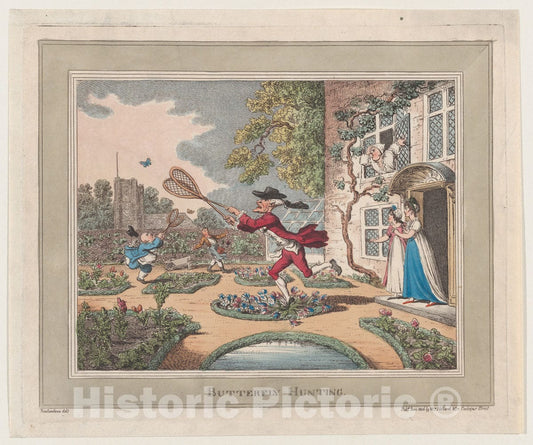 Art Print : Thomas Rowlandson - Butterfly Hunting : Vintage Wall Art