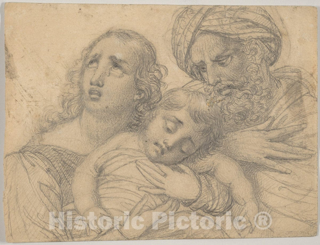 Art Print : François Joseph Navez - A Woman and a Turbaned Man in Despair with a Young Child : Vintage Wall Art