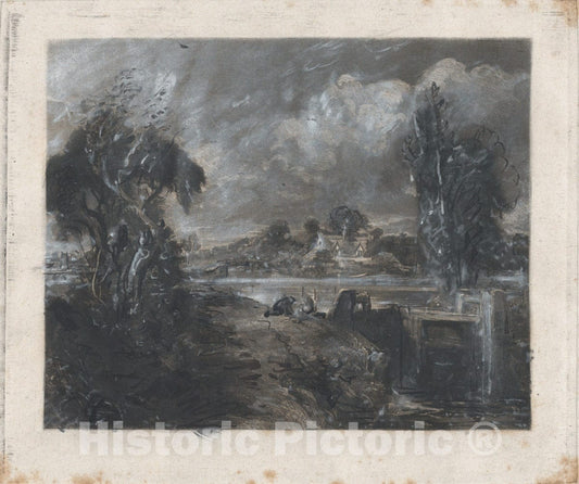 Art Print : David Lucas - A Lock on The Stour - 434197 : Vintage Wall Art