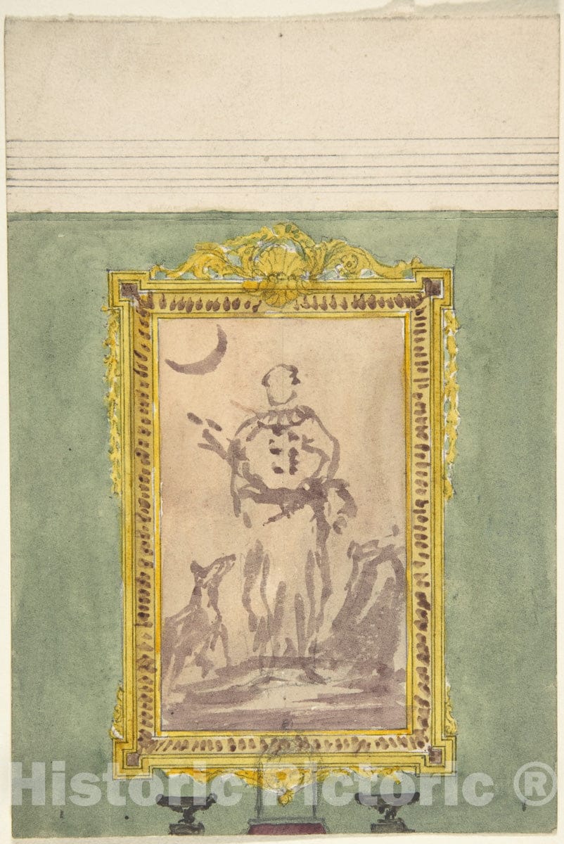 Art Print : British, 19th Century - Overmantel Picture with Diana : Vintage Wall Art
