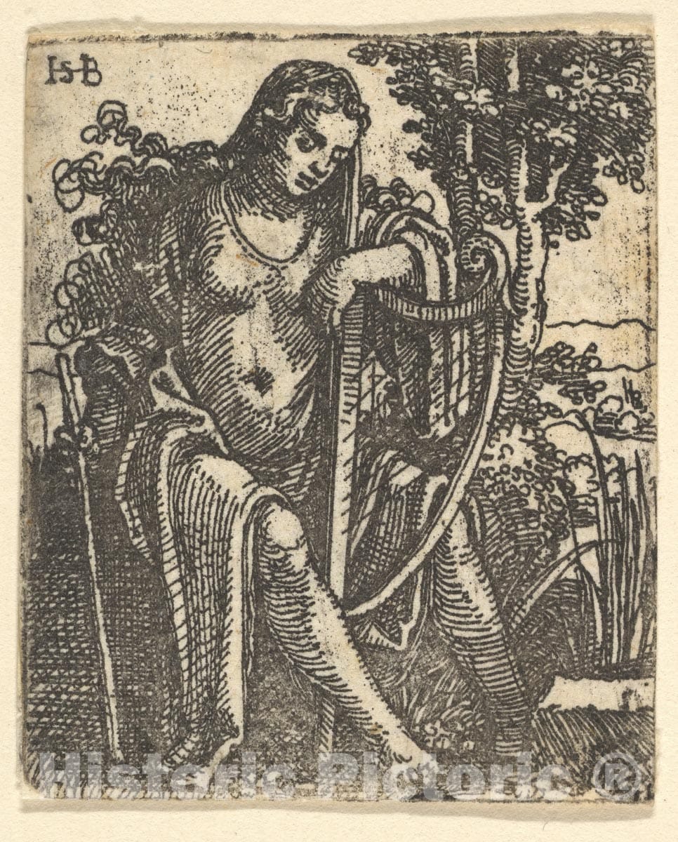 Art Print : Sebald Beham - Woman with a Harp : Vintage Wall Art