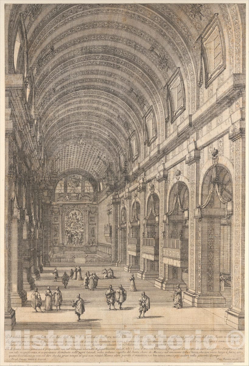 Art Print : Dominique Barrière - Decoration Ordered by Cardinal de Retz in The Church of San Luigi, Rome, for The Saint's Feast Day : Vintage Wall Art