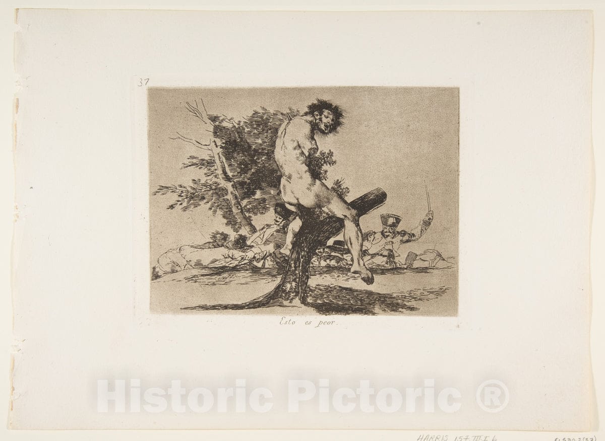 Art Print : Goya  - Plate 37 from 'The Disasters of War' (Los Desastres de La Guerra):'This is Worse' (Esto ES peor.) v.1 : Vintage Wall Art