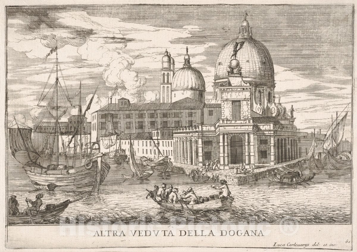 Art Print : Plate 61: View of The Customs House - Artist: Luca Carlevaris - Created: 1703 : Vintage Wall Art