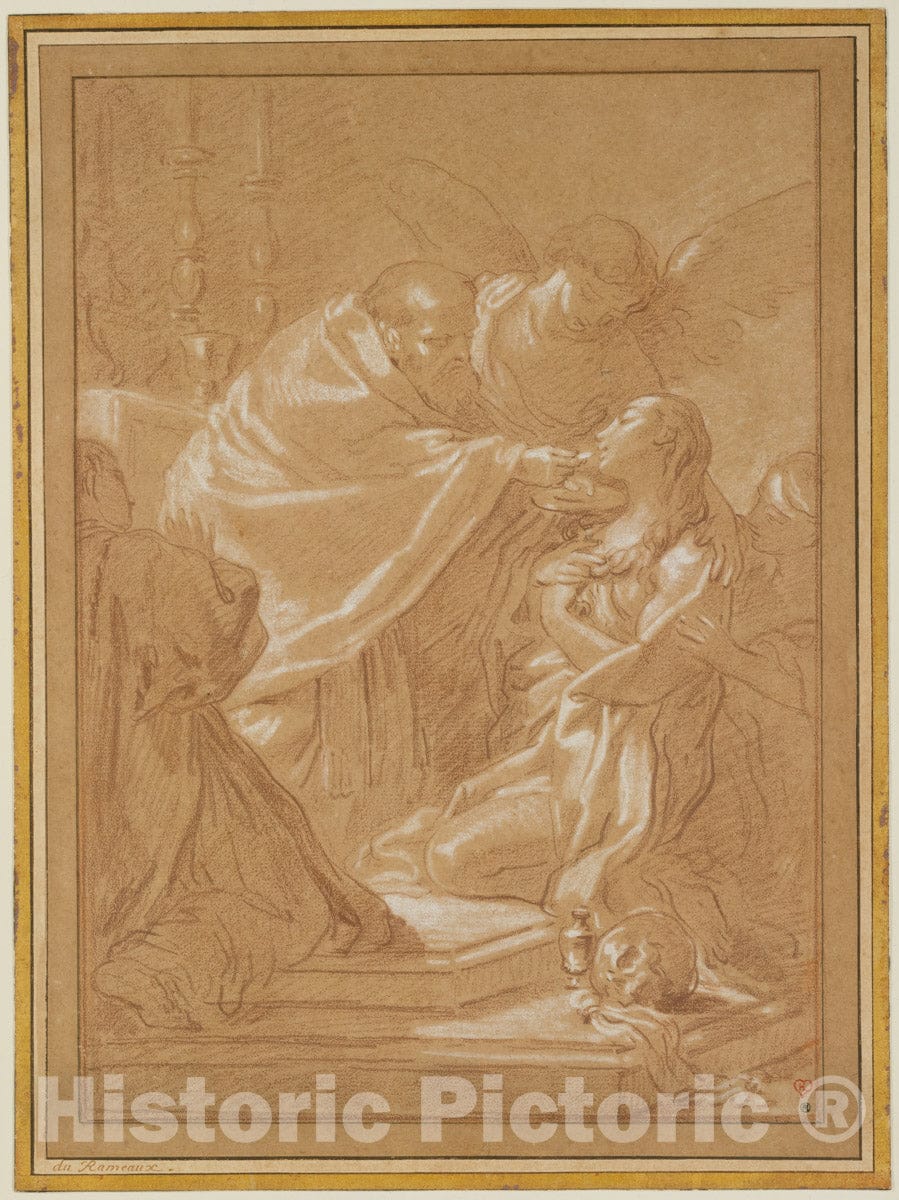 Art Print : Louis Jean Jacques Durameau - The Last Communion of St. Mary Magdalen, After Benedetto Luti : Vintage Wall Art