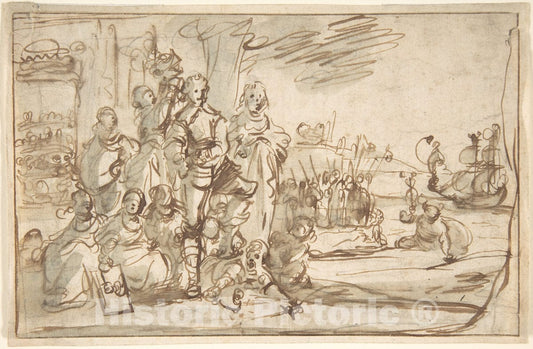 Art Print : Pieter Jansz. - Allegorical Portrait of a Commander and His Wife : Vintage Wall Art
