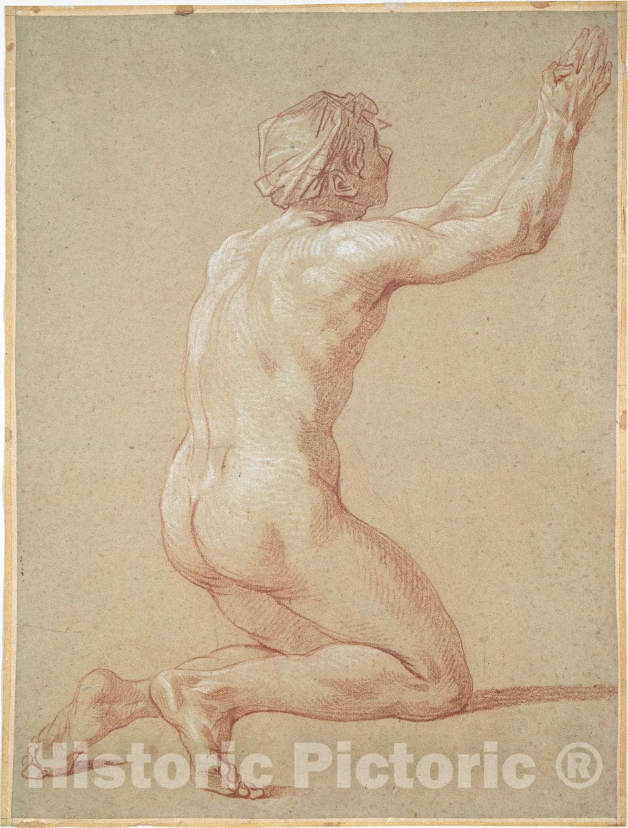 Art Print : Étienne Jeaurat - Kneeling Nude Youth with Raised Clasped Hands : Vintage Wall Art