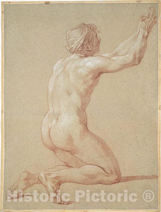 Art Print : Étienne Jeaurat - Kneeling Nude Youth with Raised Clasped Hands : Vintage Wall Art