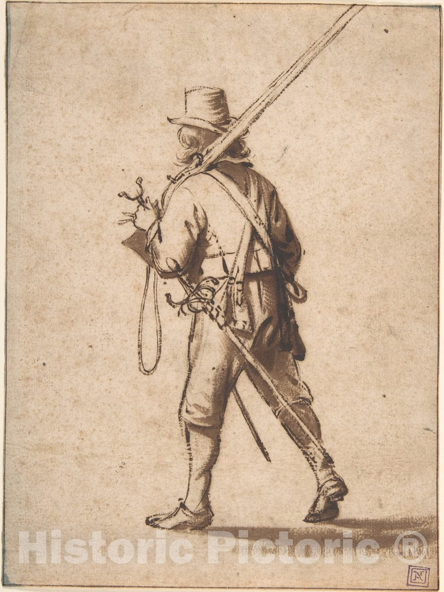 Art Print : Anthonie Palamedesz. - A Walking Musketeer, seen from Behind : Vintage Wall Art