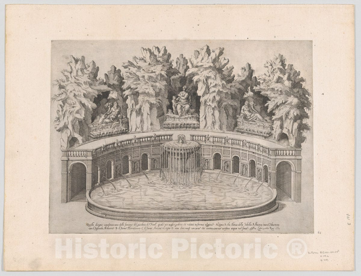 Art Print : Etienne DuPérac - Speculum Romanae Magnificentiae: Fountain and Gardens of The Villa d'Este at Tivoli : Vintage Wall Art