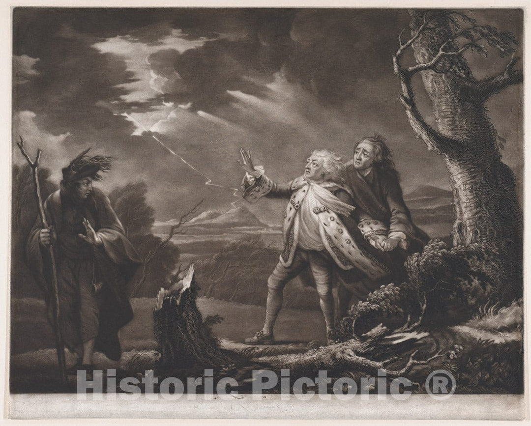 Art Print : James McArdell - David Garrick as King Lear (Shakespeare, King Lear, Act 3, Scene 1) : Vintage Wall Art
