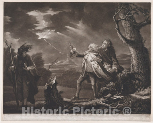 Art Print : James McArdell - David Garrick as King Lear (Shakespeare, King Lear, Act 3, Scene 1) : Vintage Wall Art