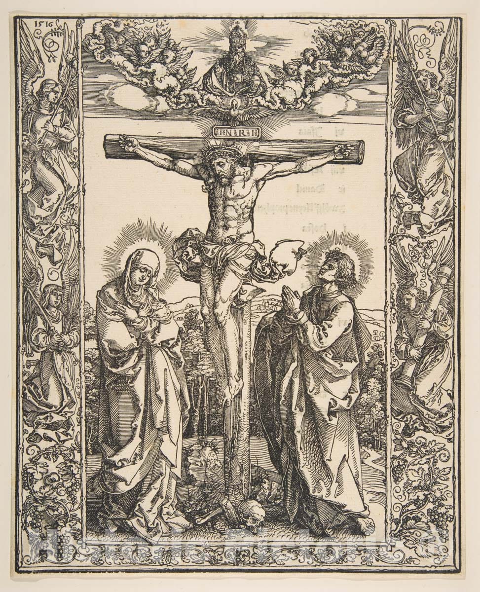 Art Print : Albrecht Dürer - Christ on The Cross Between The Virgin and Saint John 2 : Vintage Wall Art