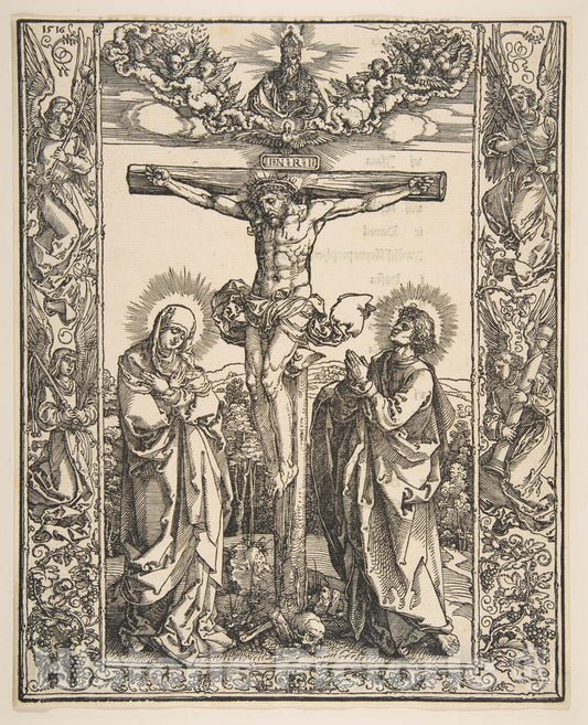 Art Print : Albrecht Dürer - Christ on The Cross Between The Virgin and Saint John 2 : Vintage Wall Art