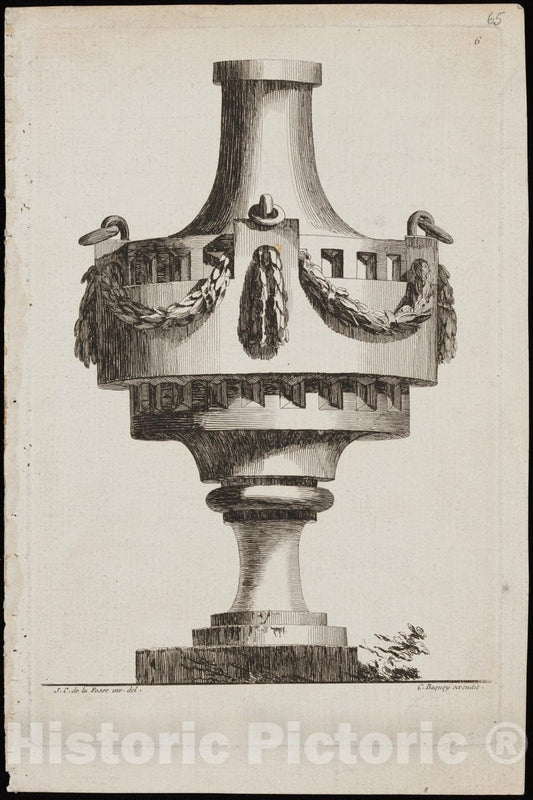 Art Print : Designed by Jean Charles Delafosse - Design for a vase Decorated with Garlands : Vintage Wall Art