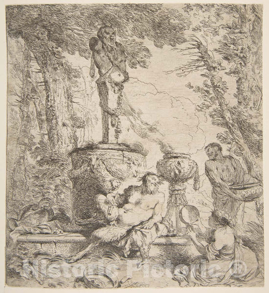 Art Print : Giovanni Benedetto Castiglione (Il Grechetto) - Bacchanal Before an Altar to The Gods : Vintage Wall Art