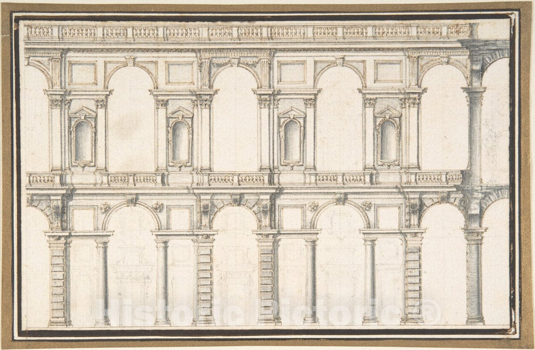 Art Print : Italian, Late 16th Century - Design for a Facade (Unfinished) : Vintage Wall Art