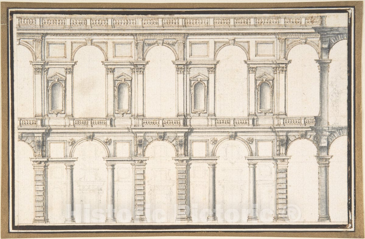 Art Print : Italian, Late 16th Century - Design for a Facade (Unfinished) : Vintage Wall Art