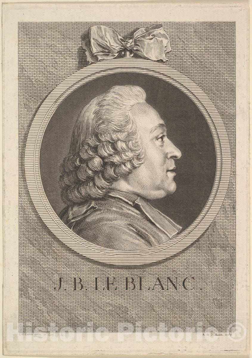 Art Print : Augustin de Saint-Aubin - Portrait of Jean-Baptiste Le Blanc : Vintage Wall Art