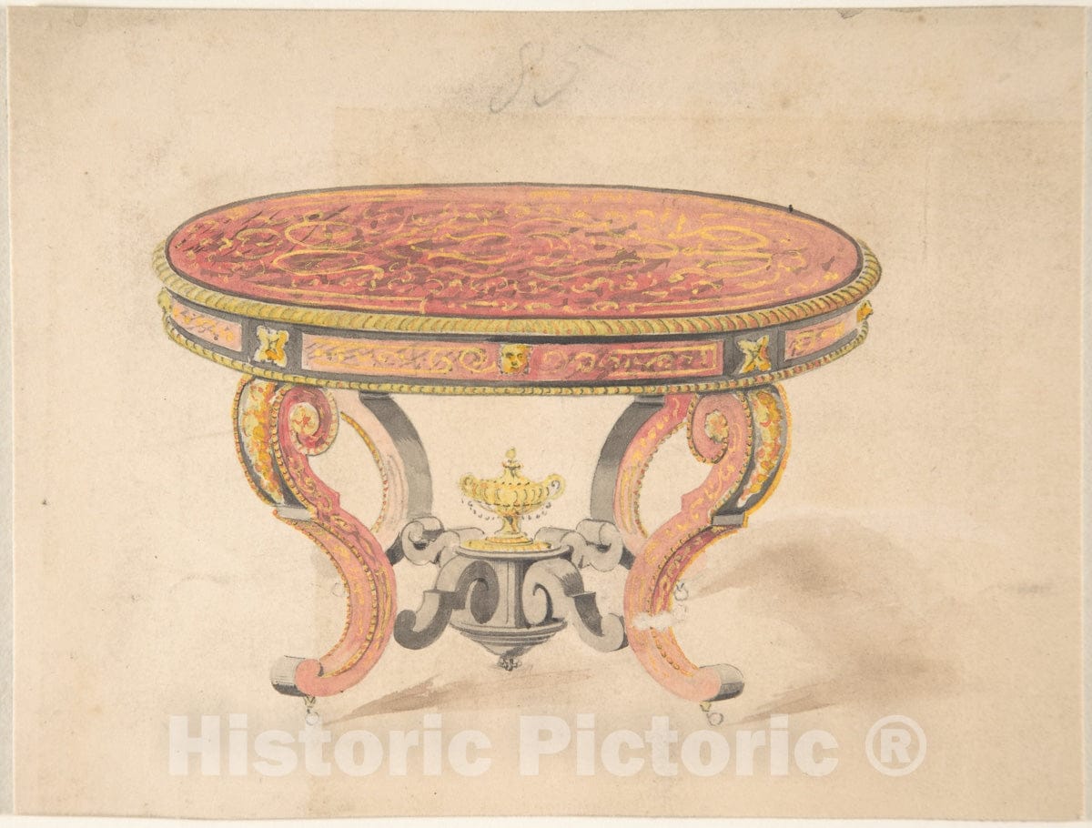 Art Print : British, 19th Century - Design for a Round Renaissance Style Table : Vintage Wall Art