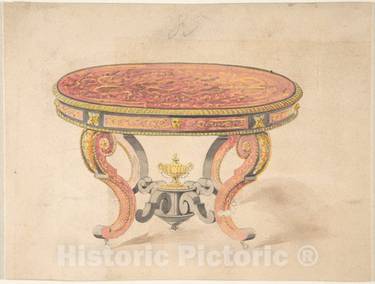 Art Print : British, 19th Century - Design for a Round Renaissance Style Table : Vintage Wall Art