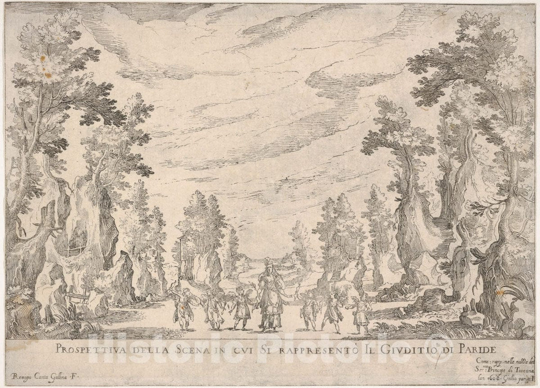 Art Print : View of The Scene in which is Represented The Judgment of Paris - Artist: Remigio Cantagallina - Created: 1608 : Vintage Wall Art