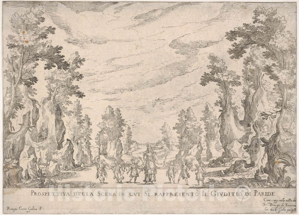 Art Print : View of The Scene in which is Represented The Judgment of Paris - Artist: Remigio Cantagallina - Created: 1608 : Vintage Wall Art