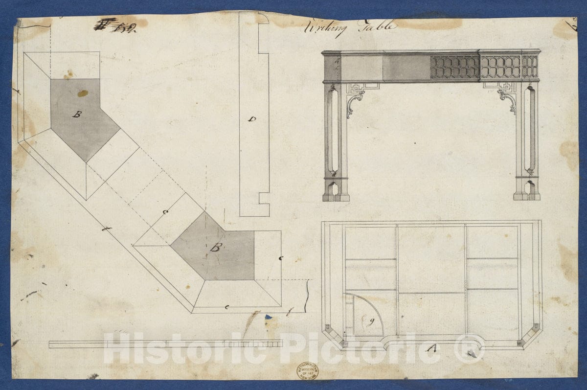 Art Print : Thomas Chippendale - Writing Table, from Chippendale Drawings, Vol. II 2 : Vintage Wall Art