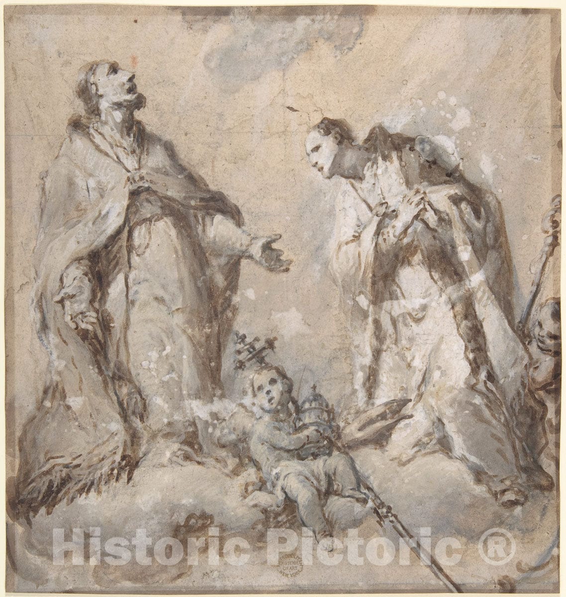 Art Print : Italian, Roman-Bolognese, 17th Century - Two Saints (Pope and Bishop?) : Vintage Wall Art