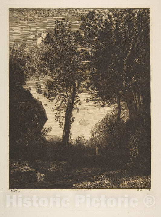 Art Print : Félix Bracquemond - Landscape, After Corot : Vintage Wall Art