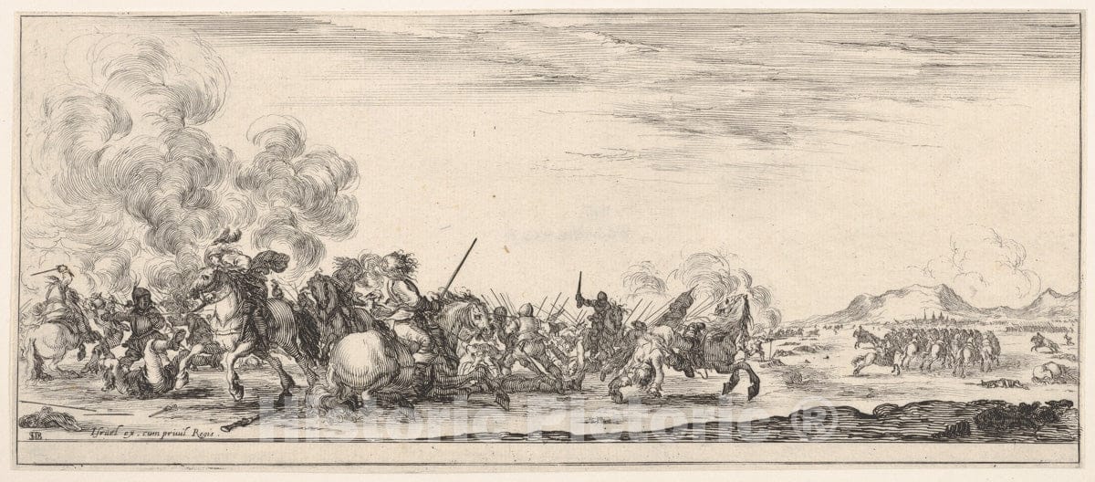 Art Print : Stefano Della Bella - A Battle on Horseback, from 'Peace and War' (Divers desseins tant Pour la Paix que Pour la Guerre) 2 : Vintage Wall Art