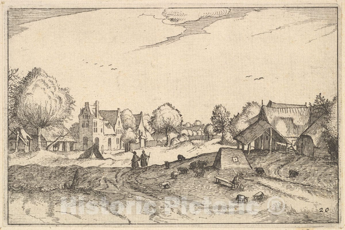 Art Print : Claes Jansz. Visscher - Village Road from Regiunculae et Villae Aliquot Ducatus Brabantiae - 434367 : Vintage Wall Art