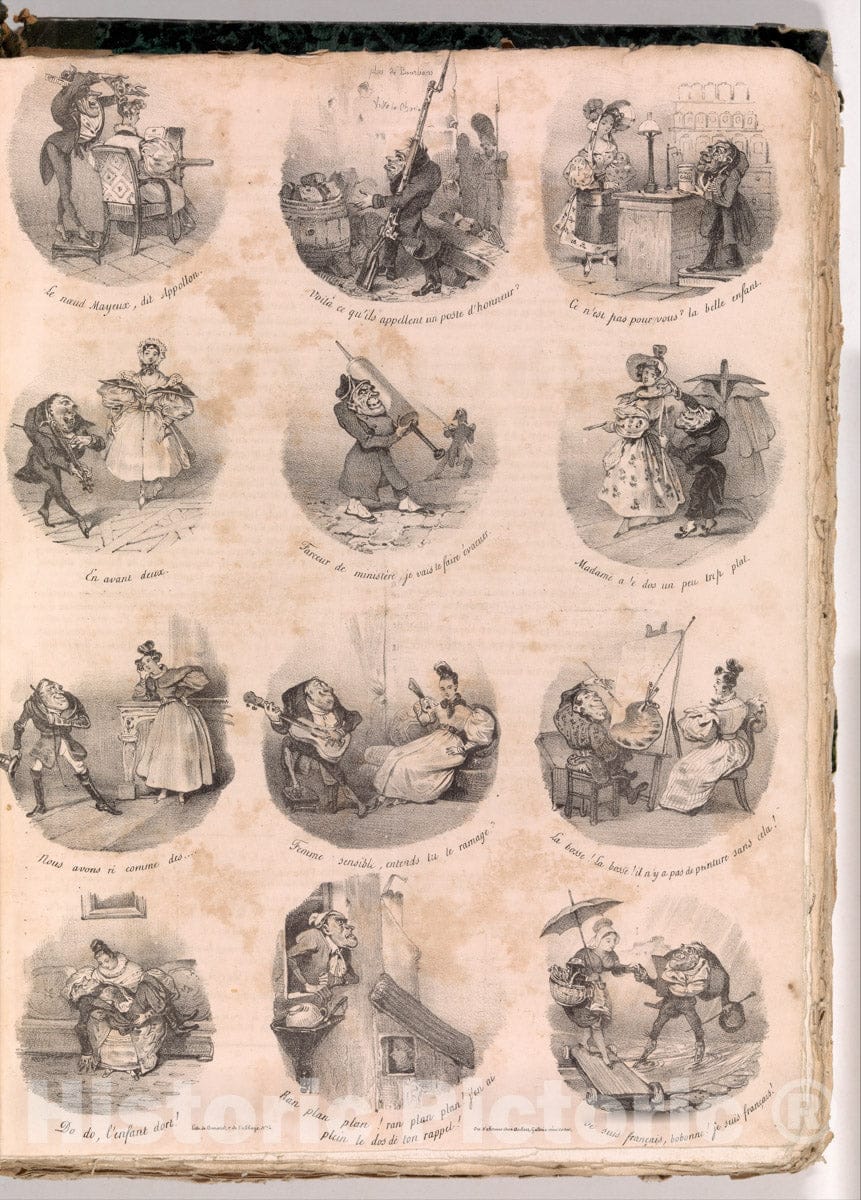 Art Print : Charles-Joseph Traviès - Twelve Satirical Vignettes (Le Charivari, December 10, 1832) : Vintage Wall Art