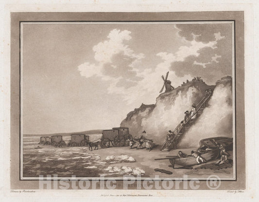Art Print : Drawn and Etched by Thomas Rowlandson - Bathing Machines (an Excursion to Brighthelmstone) : Vintage Wall Art