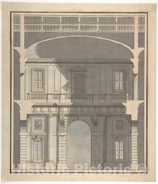 Art Print : Design for a Stage Set: Design in Section of a Two-Storied Entrance Hall - Artist: Giovanni Battista Galliani - Created: 1794 : Vintage Wall Art
