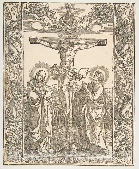 Art Print : Albrecht Dürer - Christ on The Cross Between The Virgin and Saint John 1 : Vintage Wall Art