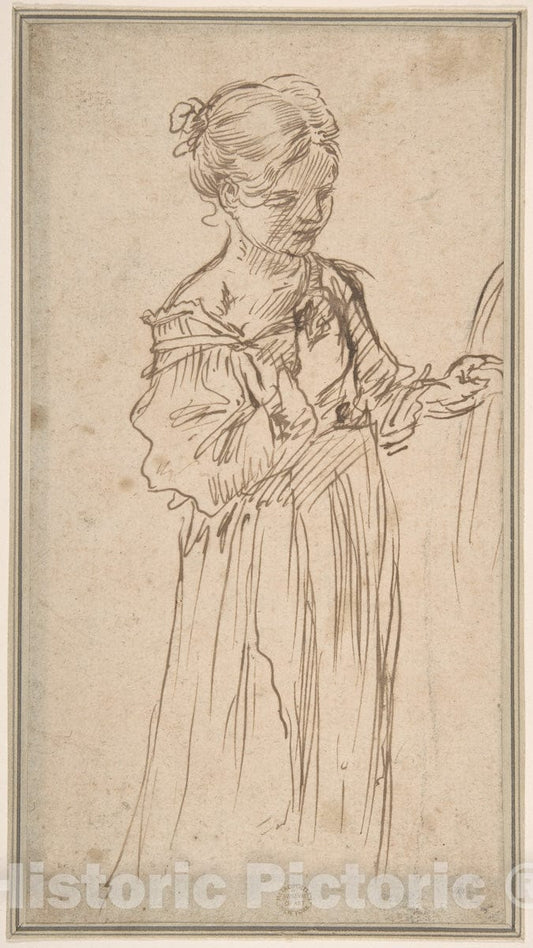 Art Print : Italian, Roman-Bolognese, 17th Century - Figure of a Girl : Vintage Wall Art