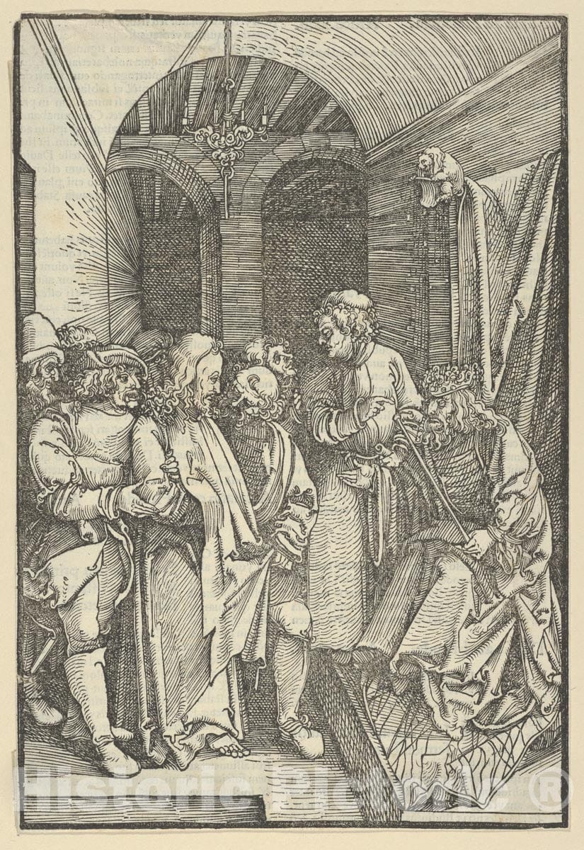 Art Print : Hans Schäufelein - Christ Before Herod in a Hall, from Speculum passionis Domini Nostri Ihesu Christi : Vintage Wall Art