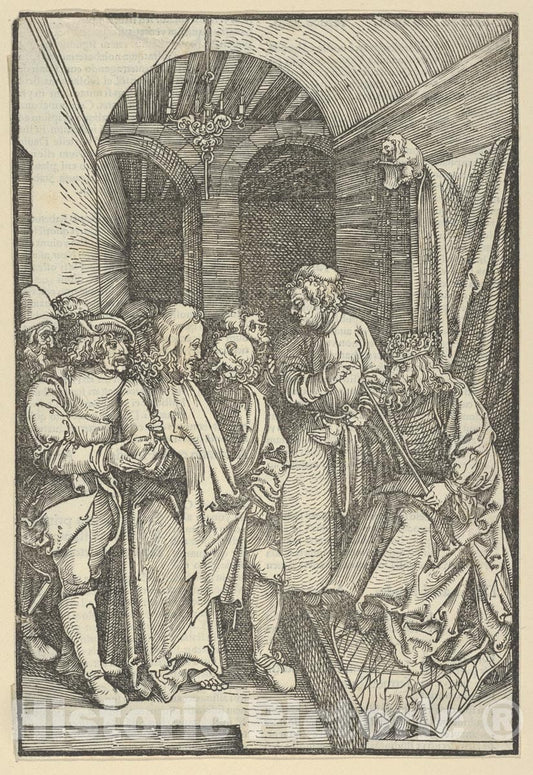 Art Print : Hans Schäufelein - Christ Before Herod in a Hall, from Speculum passionis Domini Nostri Ihesu Christi : Vintage Wall Art