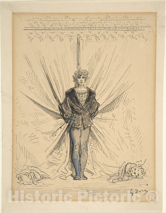 Art Print : Gustave Doré - A Costumed Actor in Front of a Curtain : Vintage Wall Art